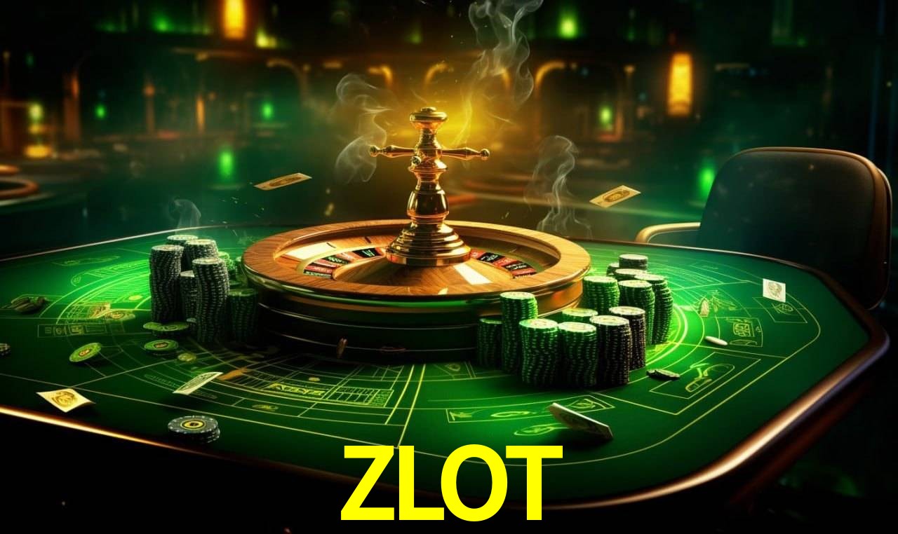 Escena dinámica inspirada en casino con iluminación ZLOT, cartas, fichas e íconos de juegos digitales en un espacio moderno de juegos.