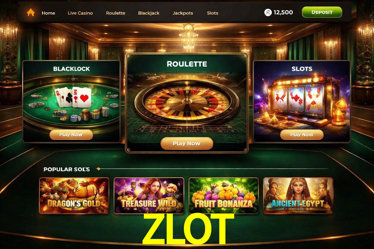 Vista de la plataforma ZLOT Casino mostrando categorías organizadas de juegos en línea